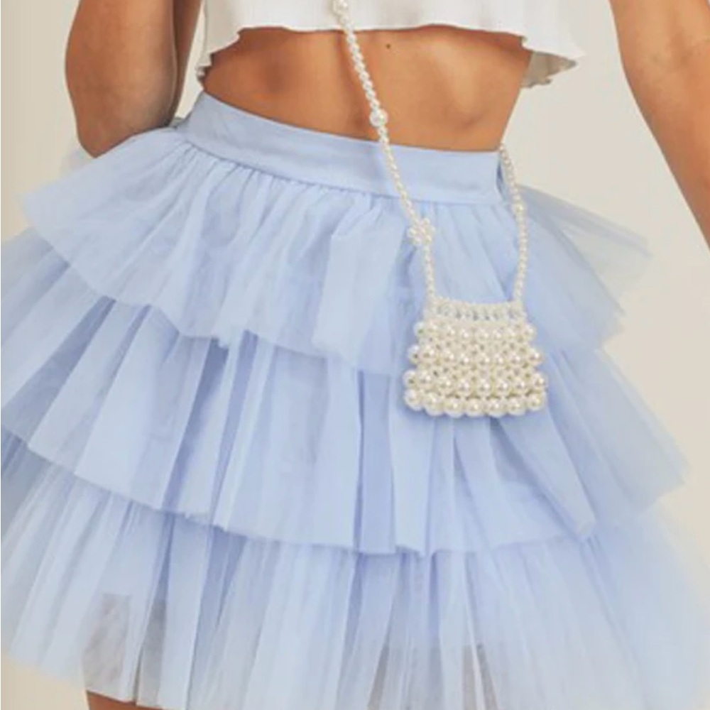 Elegant Blue Tiered Tulle Skirt